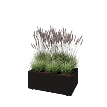 Саксии за цветя от стомана - Правоъгълник - 80 x 50 x 30 cm - RAL9005 матов (черен) - Със основа - Със крака