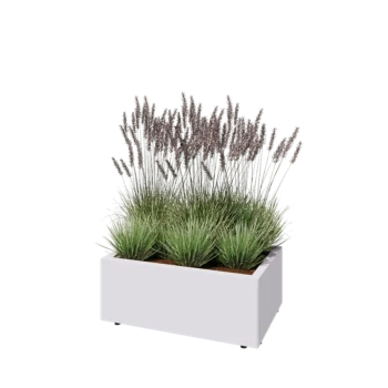 Саксии за цветя от стомана - Правоъгълник - 80 x 50 x 30 cm - RAL9010 матов (бял) - Със основа - Със крака