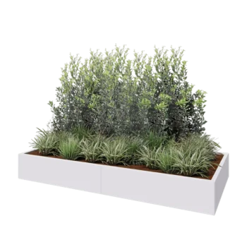 Саксии за цветя от стомана XXL - Правоъгълник - 240 x 100 x 30 cm - RAL9010 матов (бял) - Със основа