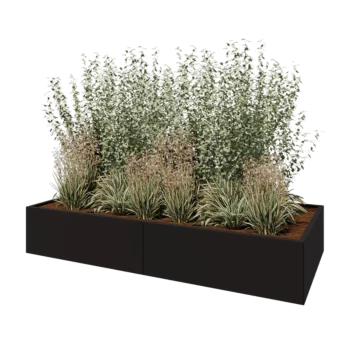 Саксии за цветя от стомана XXL - Правоъгълник - 240 x 100 x 40 cm - RAL9005 матов (черен) - Със основа