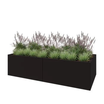 Саксии за цветя от стомана XXL - Правоъгълник - 240 x 100 x 60 cm - RAL9005 матов (черен) - Със основа
