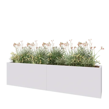 Саксии за цветя от стомана XXL - Правоъгълник - 240 x 40 x 60 cm - RAL9010 матов (бял) - Със основа