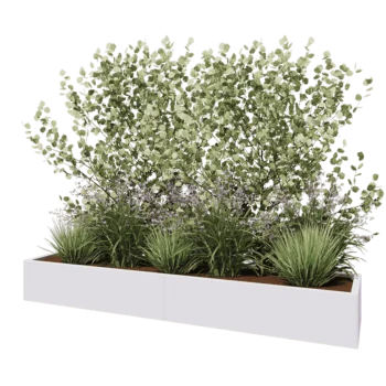 Саксии за цветя от стомана XXL - Правоъгълник - 240 x 50 x 30 cm - RAL9010 матов (бял) - Със основа