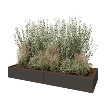 Саксии за цветя от стомана XXL - Правоъгълник - 240 x 80 x 30 cm - RAL7016 матов (антрацитено сиво) - Със основа