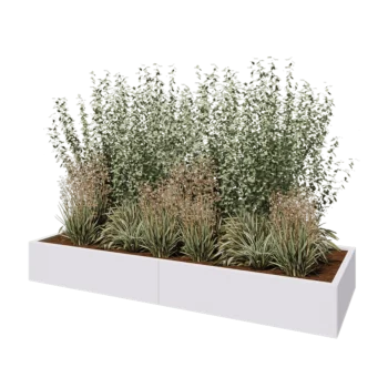 Саксии за цветя от стомана XXL - Правоъгълник - 240 x 80 x 30 cm - RAL9010 матов (бял) - Със основа