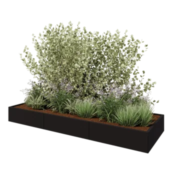 Саксии за цветя от стомана XXL - Правоъгълник - 300 x 100 x 30 cm - RAL9005 матов (черен) - Със основа