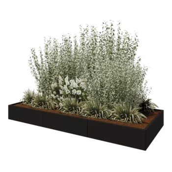 Саксии за цветя от стомана XXL - Правоъгълник - 300 x 120 x 30 cm - RAL9005 матов (черен) - без основа