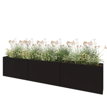 Саксии за цветя от стомана XXL - Правоъгълник - 300 x 30 x 60 cm - RAL9005 матов (черен) - Със основа