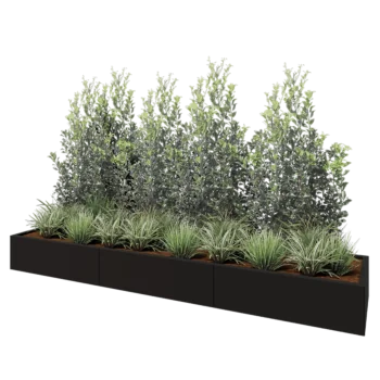 Саксии за цветя от стомана XXL - Правоъгълник - 300 x 60 x 30 cm - RAL9005 матов (черен) - Със основа