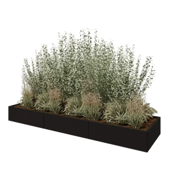 Саксии за цветя от стомана XXL - Правоъгълник - 300 x 80 x 30 cm - RAL9005 матов (черен) - без основа