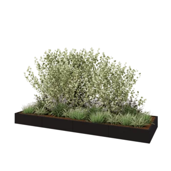 Саксии за цветя от стомана XXL - Правоъгълник - 400 x 120 x 30 cm - RAL9005 матов (черен) - Със основа