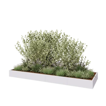 Саксии за цветя от стомана XXL - Правоъгълник - 400 x 120 x 30 cm - RAL9010 матов (бял) - Със основа