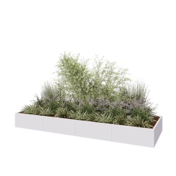 Саксии за цветя от стомана XXL - Правоъгълник - 400 x 120 x 40 cm - RAL9010 матов (бял) - Със основа