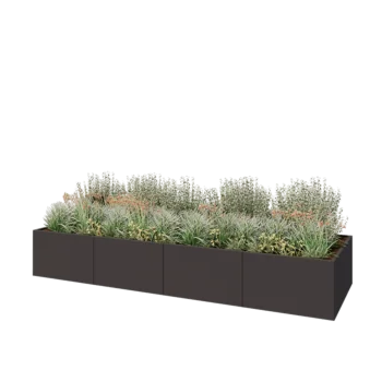 Саксии за цветя от стомана XXL - Правоъгълник - 400 x 120 x 60 cm - RAL7016 матов (антрацитено сиво) - Със основа
