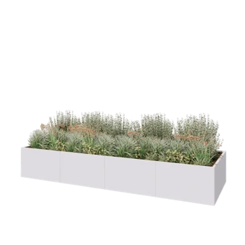 Саксии за цветя от стомана XXL - Правоъгълник - 400 x 120 x 60 cm - RAL9010 матов (бял) - Със основа