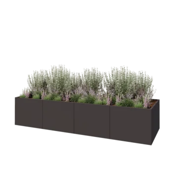 Саксии за цветя от стомана XXL - Правоъгълник - 400 x 120 x 80 cm - RAL7016 матов (антрацитено сиво) - Със основа