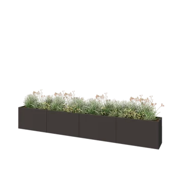 Саксии за цветя от стомана XXL - Правоъгълник - 400 x 40 x 60 cm - RAL7016 матов (антрацитено сиво) - Със основа