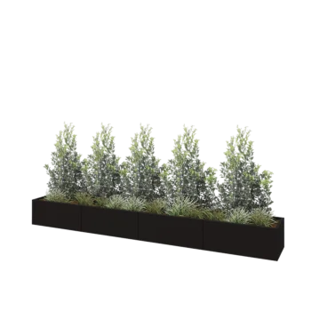 Саксии за цветя от стомана XXL - Правоъгълник - 400 x 50 x 40 cm - RAL9005 матов (черен) - Със основа