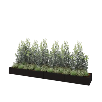 Саксии за цветя от стомана XXL - Правоъгълник - 400 x 60 x 30 cm - RAL9005 матов (черен) - Със основа