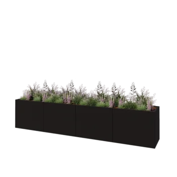 Саксии за цветя от стомана XXL - Правоъгълник - 400 x 60 x 80 cm - RAL9005 матов (черен) - без основа