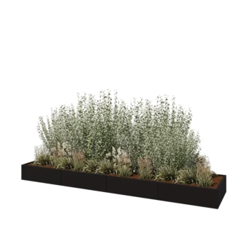 Саксии за цветя от стомана XXL - Правоъгълник - 400 x 80 x 30 cm - RAL9005 матов (черен) - без основа