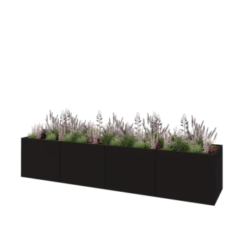 Саксии за цветя от стомана XXL - Правоъгълник - 400 x 80 x 80 cm - RAL9005 матов (черен) - Със основа