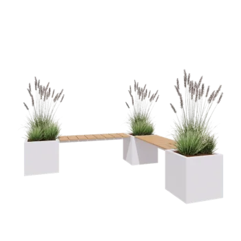 Саксии за цветя от стомана - Квадрат - Ъглова подредба - 221,2 x 221,2 x 50 cm - RAL9010 матов (бял) - Със основа - C пейка